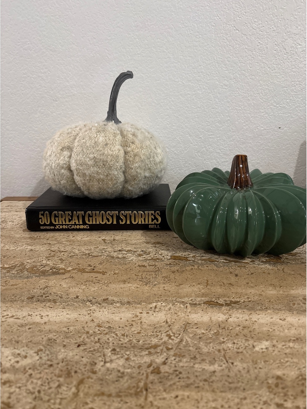 Cozy cottage fall decor lot: 2 pumpkins, vnt ghost stories book